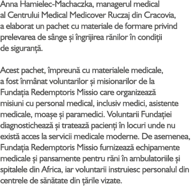 Anna Hamielec-Machaczka, managerul medical al Centrului Medical Medicover Ruczaj din Cracovia, a elaborat un pachet c...