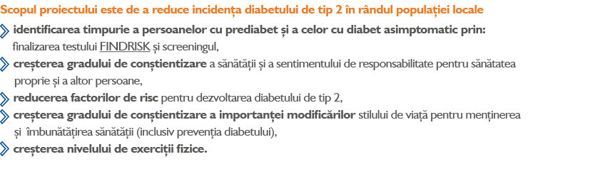 Scopul proiectului este de a reduce inciden a diabetului de tip 2 n r ndul popula iei locale identificarea timpurie...